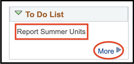 Student Center - Report Summer Units (To Do List)