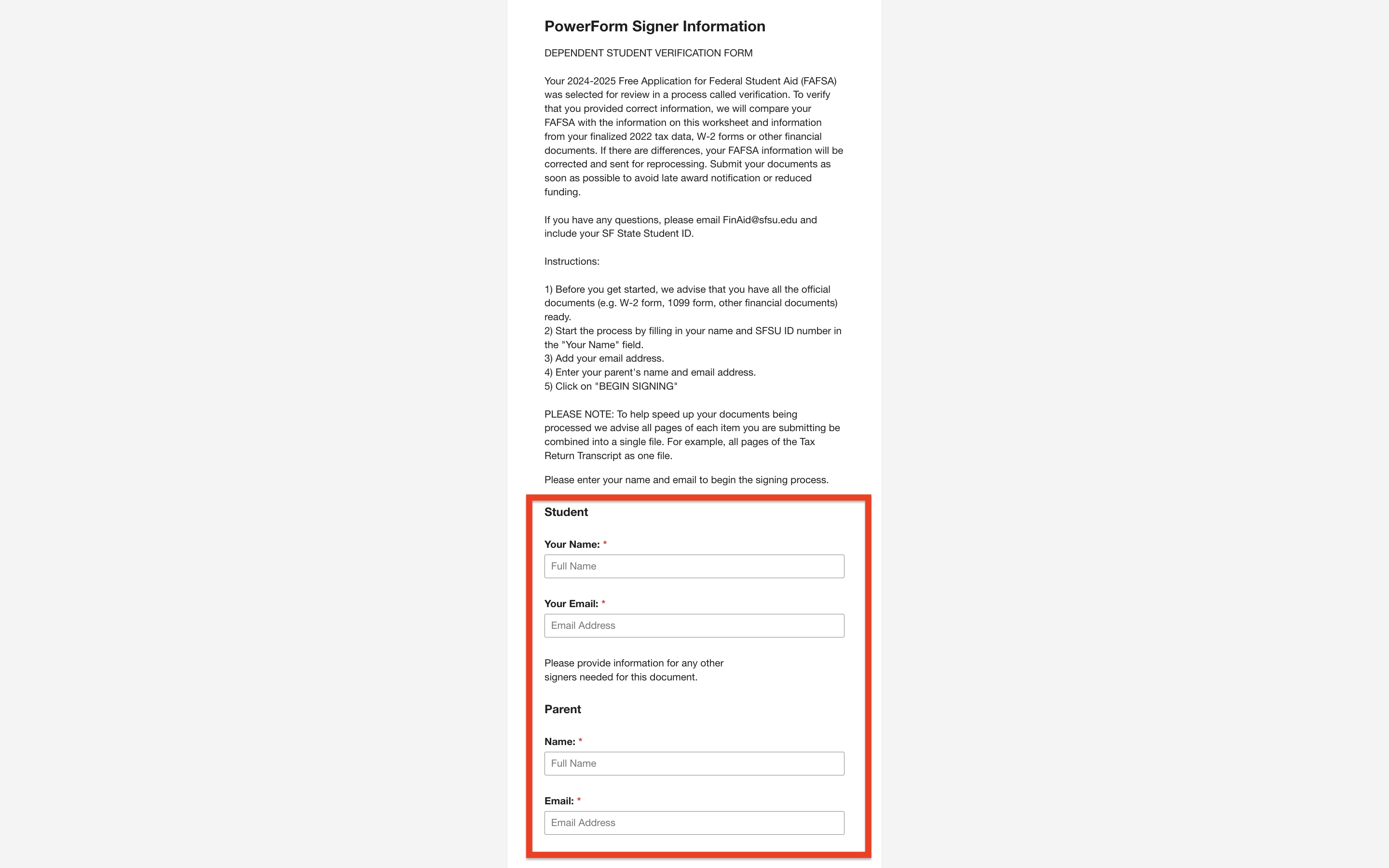 DocuSign - Name & E-Mail section (Online form)