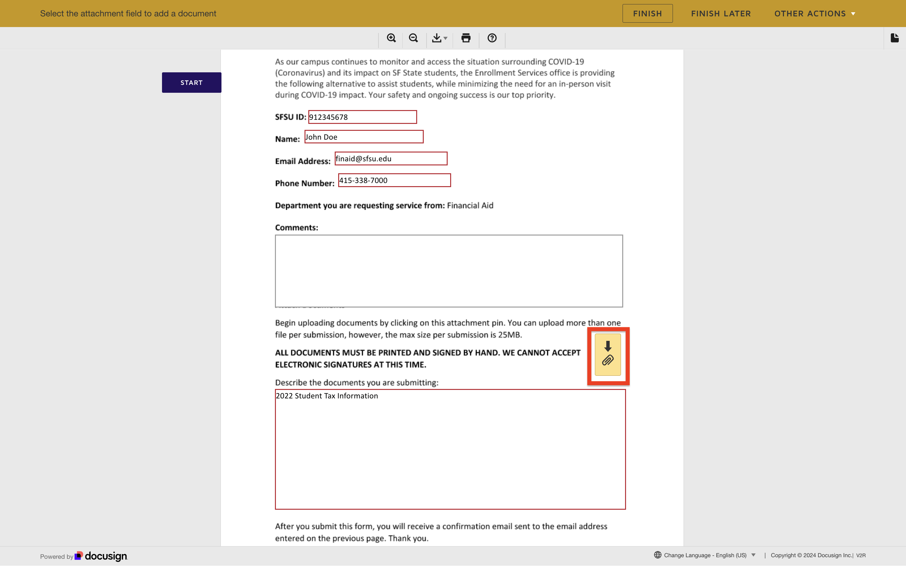 DocuSign - Student Info and Document Description