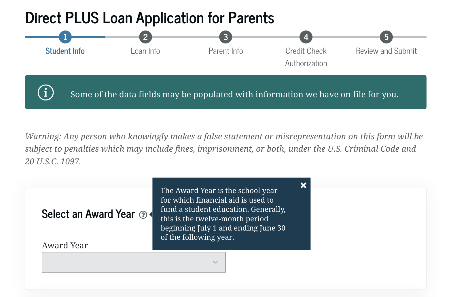 Parent PLUS Loan Application - Award Year