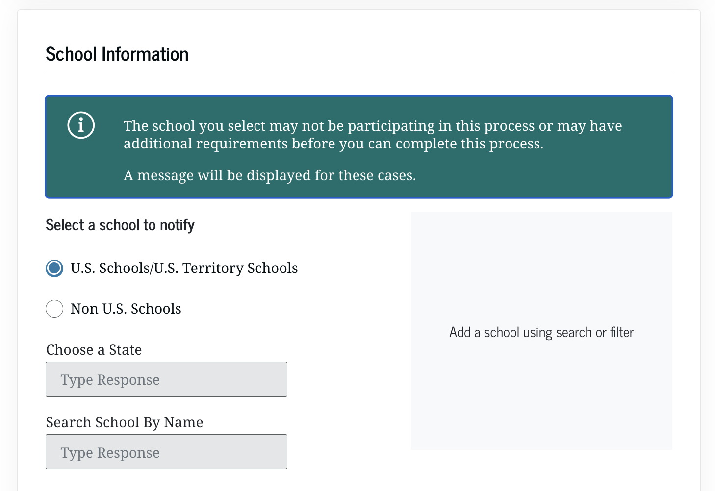 Parent PLUS Loan Application - School Selection