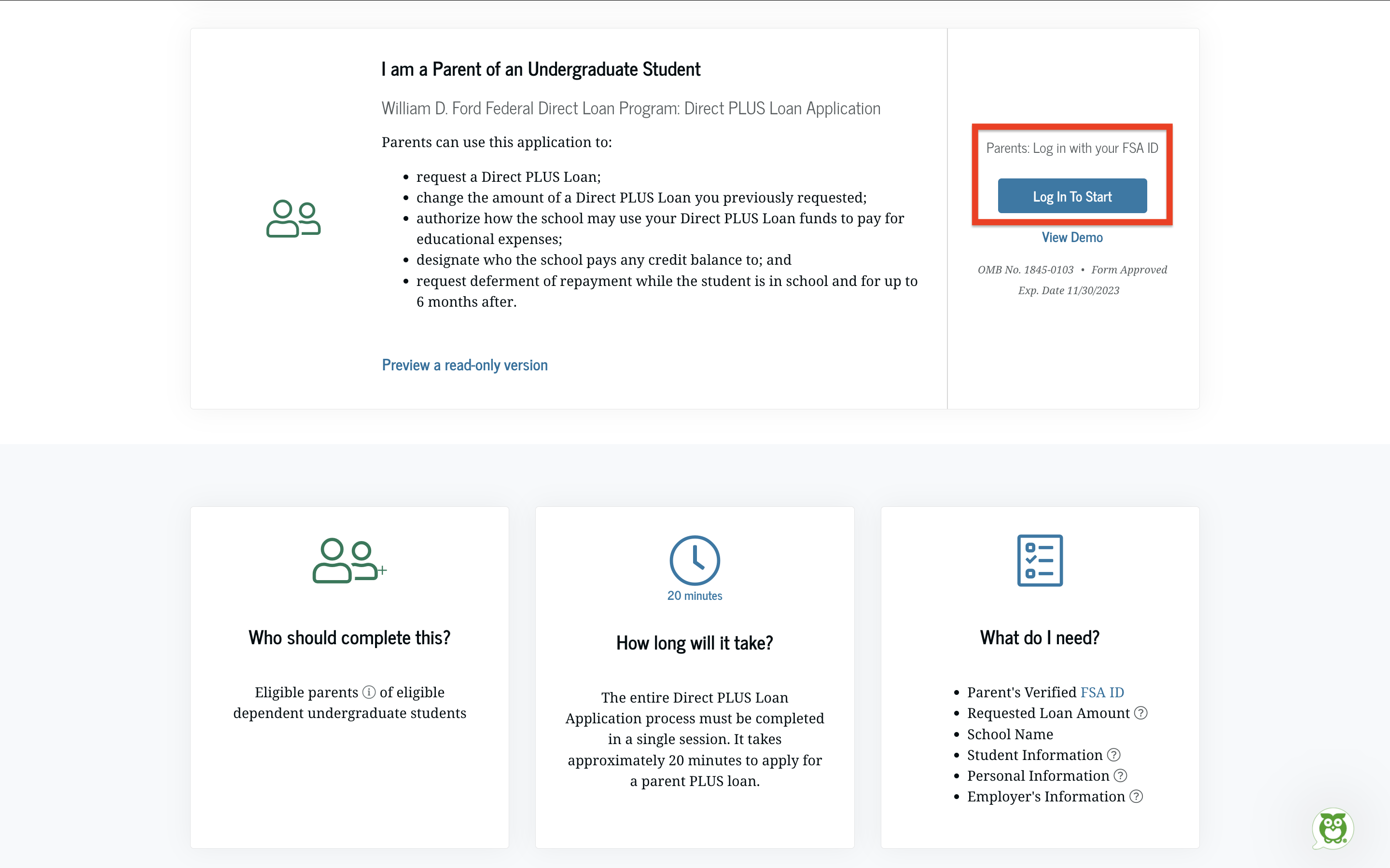 Parent PLUS Loan Log-In