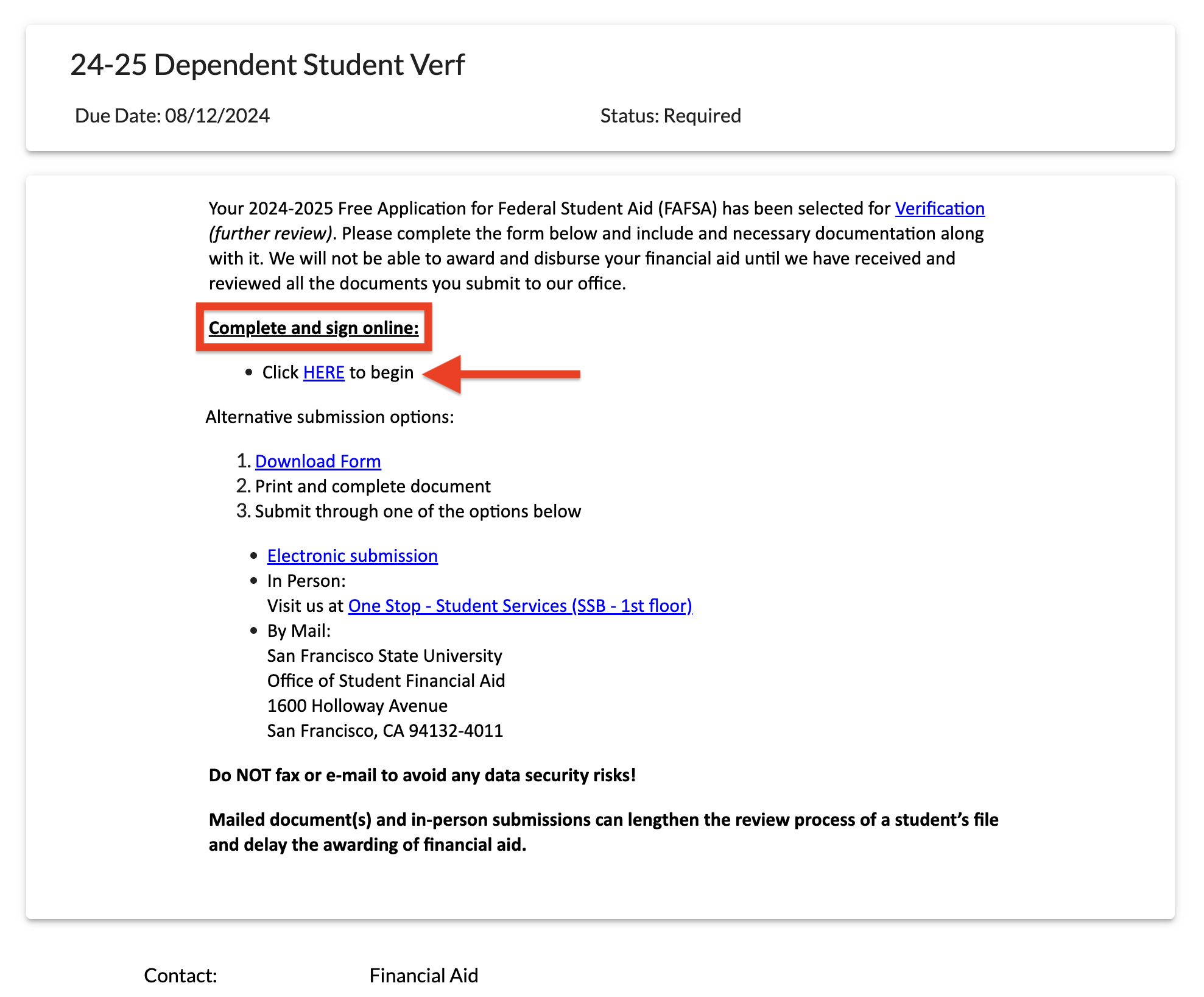 SF State Gateway - To Do List Description (Online Option)