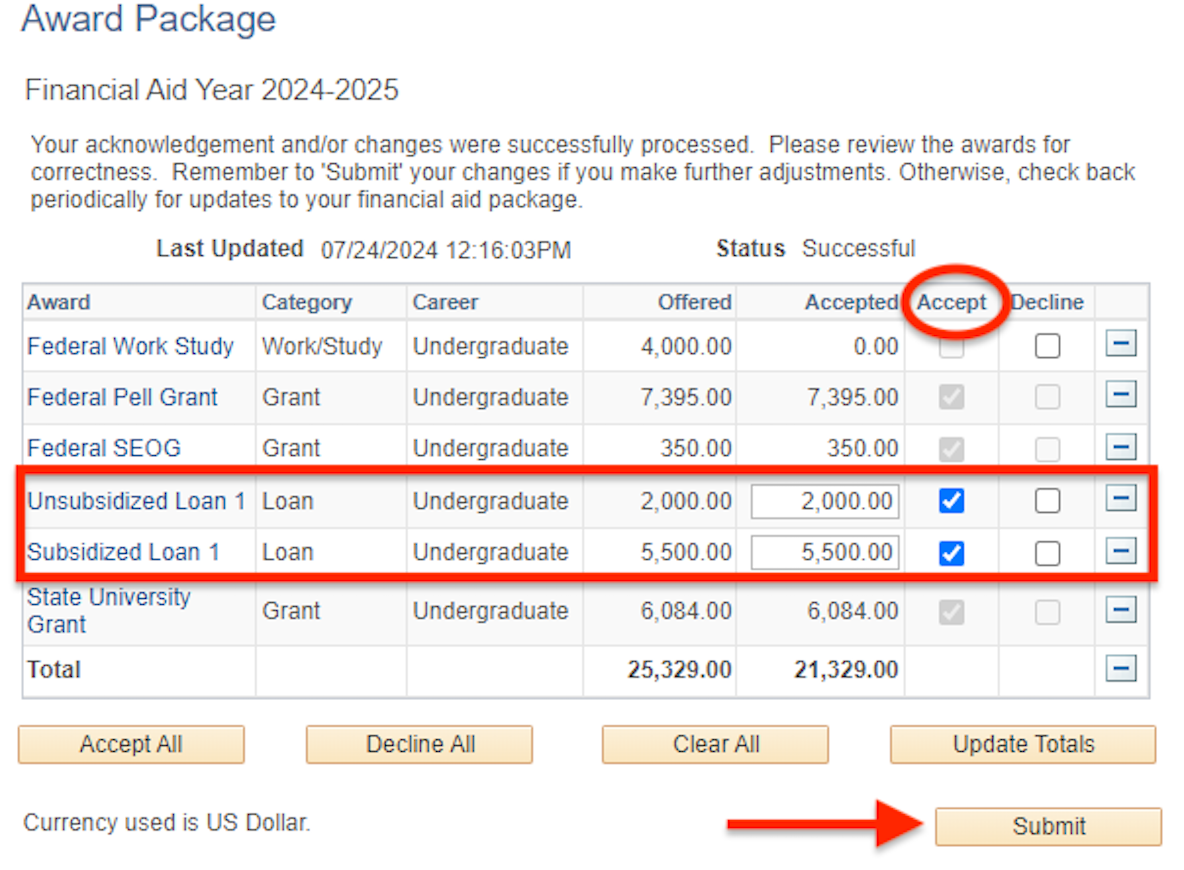 Student Center - Accept Checkbox