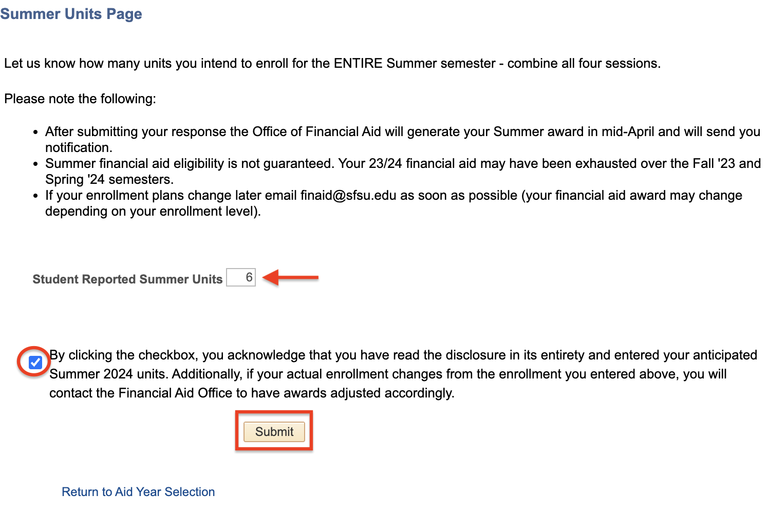 Student Center - Reporting Total Summer Units