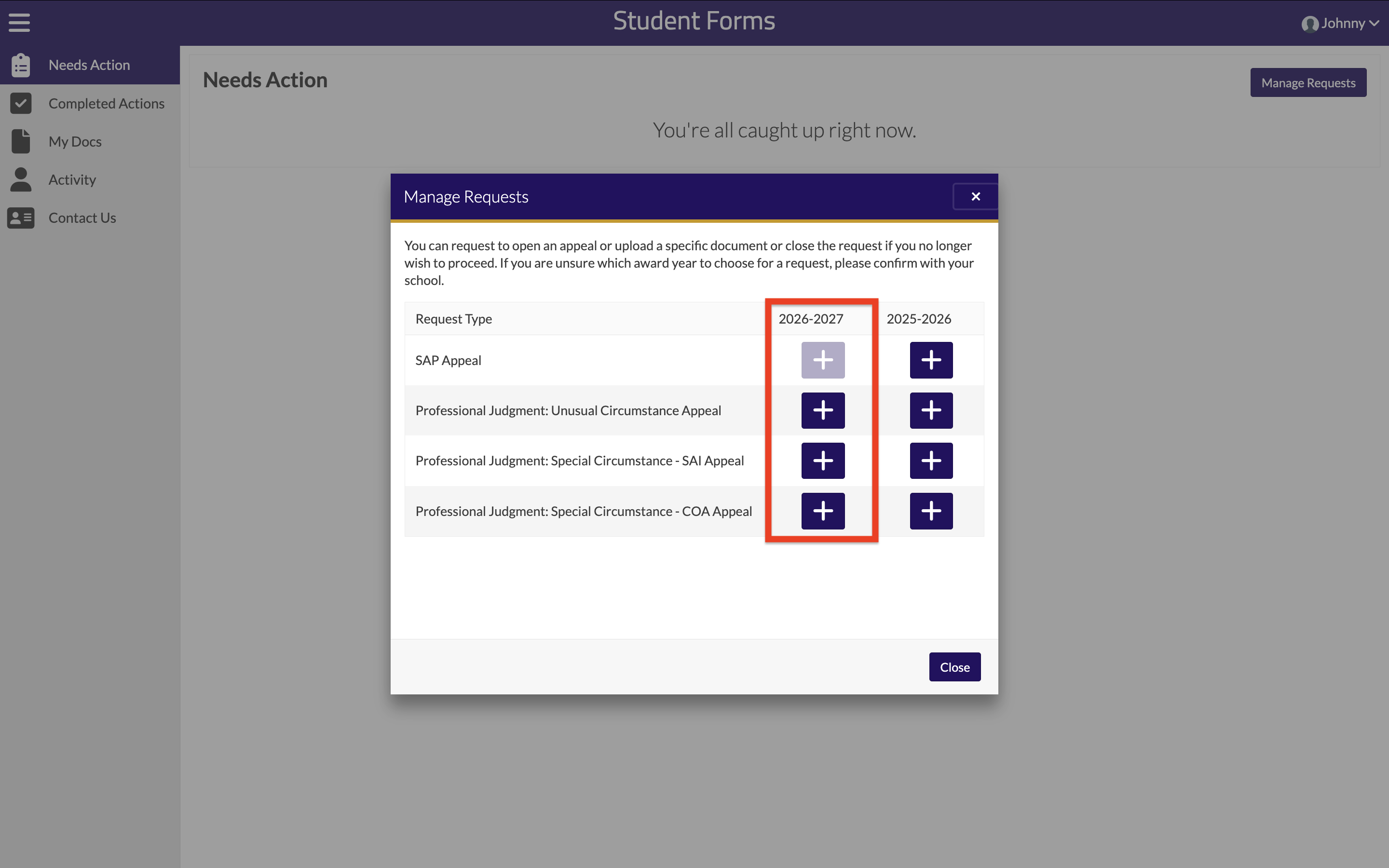 Student Forms - Appeals Options