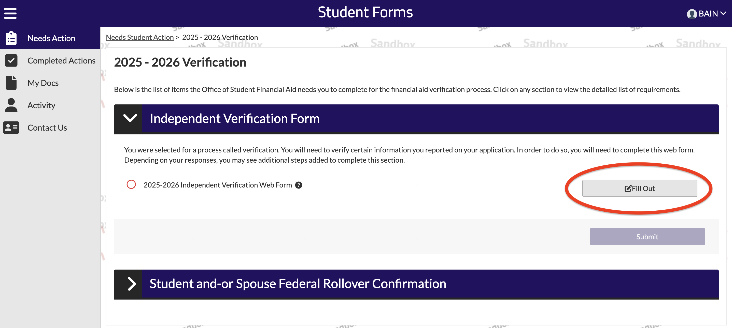 Student Forms - Fill Out Button