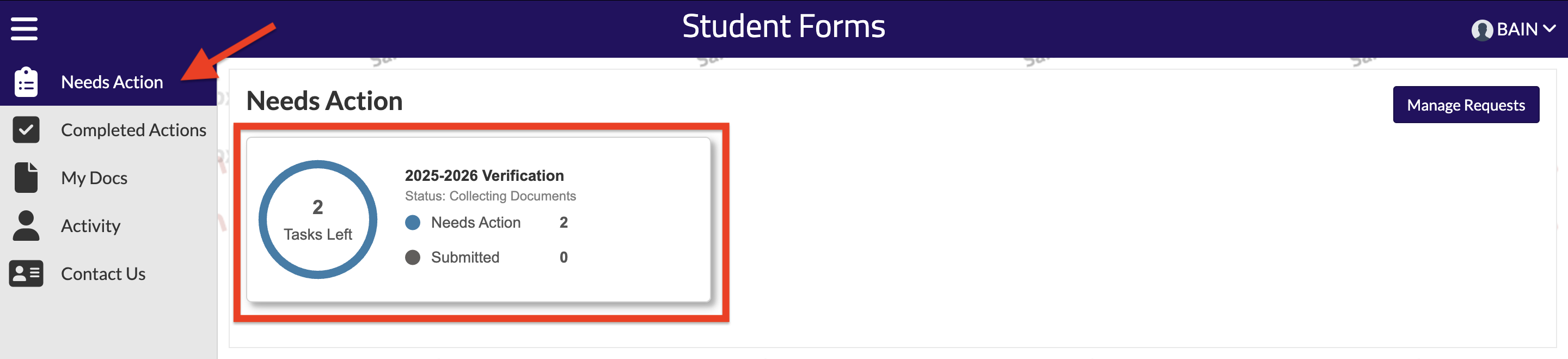Student Forms - Needs Action