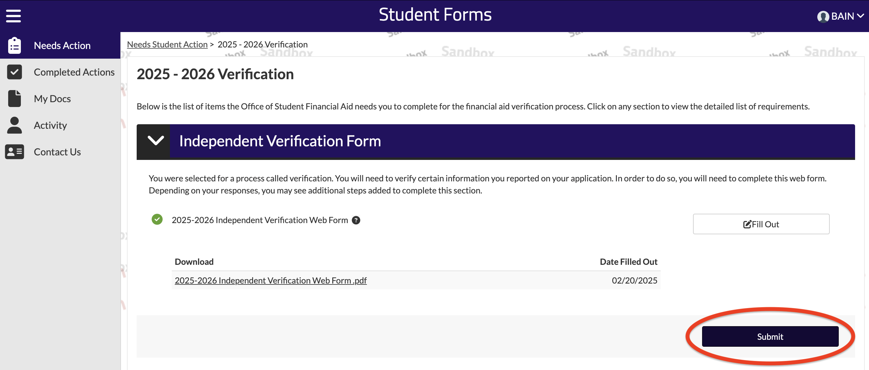Student Forms - Submit Button